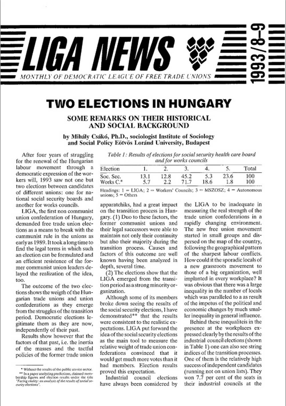LIGA News 1993. augusztus-szeptember (angol nyelvű)