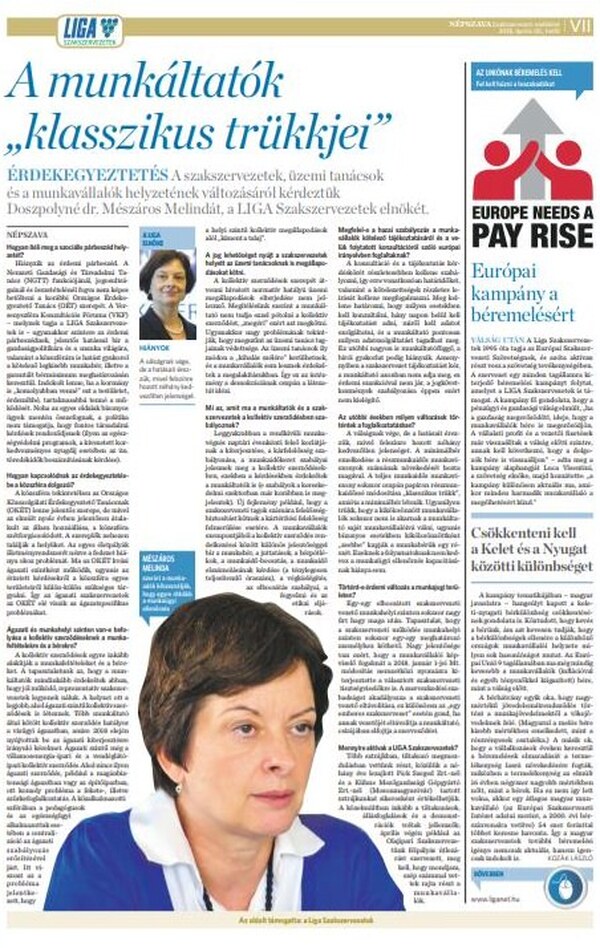 A LIGA Szakszervezetek a Népszava különszámában